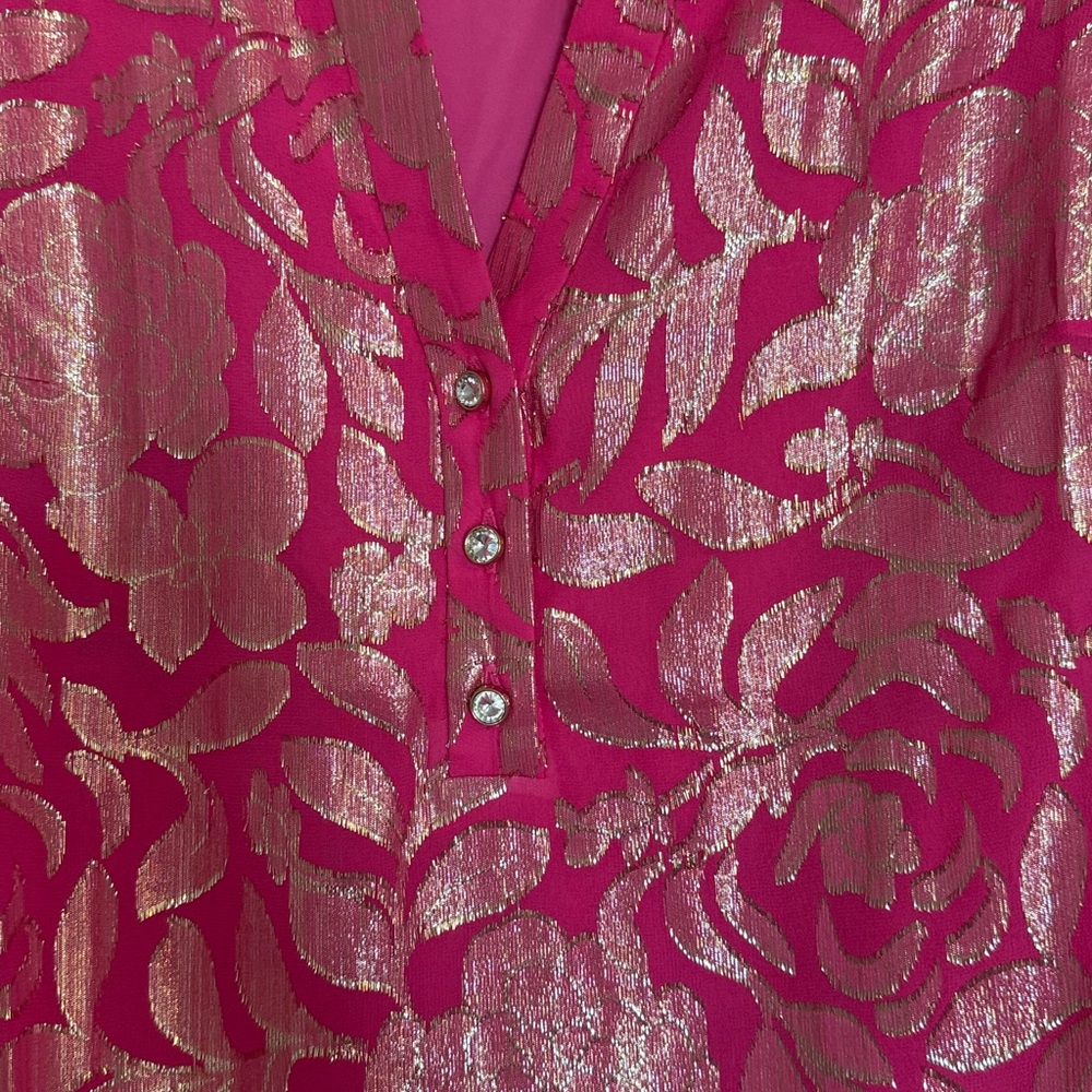 Lilly Pulitzer Hot Pink Metallic Floral Long Sleeve Dress. Size 2 runs big - Picture 3 of 10
